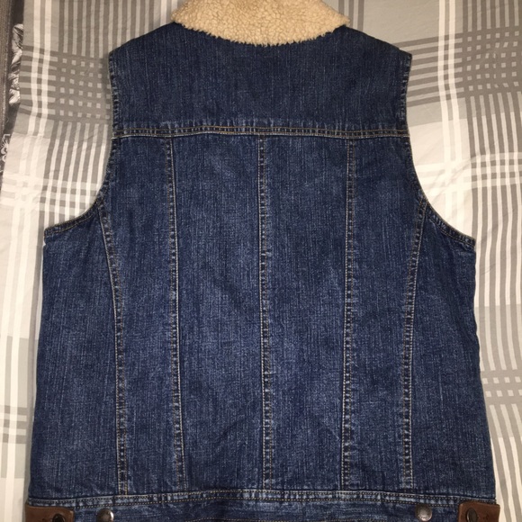 SOLD VTG Wrangler Sz L fleece jean denim vest - Picture 5 of 8
